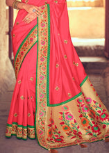Load image into Gallery viewer, Raspberry Pink Woven Paithani Banarasi Silk Saree with Swarovski work & Embroidered Blouse