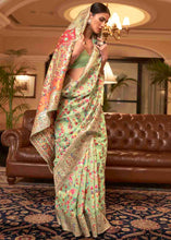 Load image into Gallery viewer, Pastel Green Banarasi Jamawar Woven Silk Saree