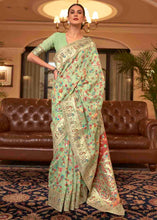 Load image into Gallery viewer, Pastel Green Banarasi Jamawar Woven Silk Saree