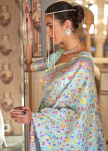 Load image into Gallery viewer, Powder Blue Banarasi Jamawar Woven Silk Saree