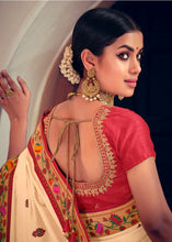 Load image into Gallery viewer, Cream White Woven Paithani Banarasi Silk Saree with Swarovski work & Embroidered Blouse