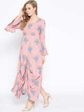 Load image into Gallery viewer, Bell Sleeve ikat print Long dress with front drape