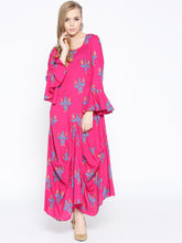 Load image into Gallery viewer, Bell Sleeve ikat print Long dress with front drape