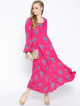 Load image into Gallery viewer, Bell Sleeve ikat print Long dress with front drape