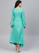 Load image into Gallery viewer, Bell sleeve printed long dress with front drape
