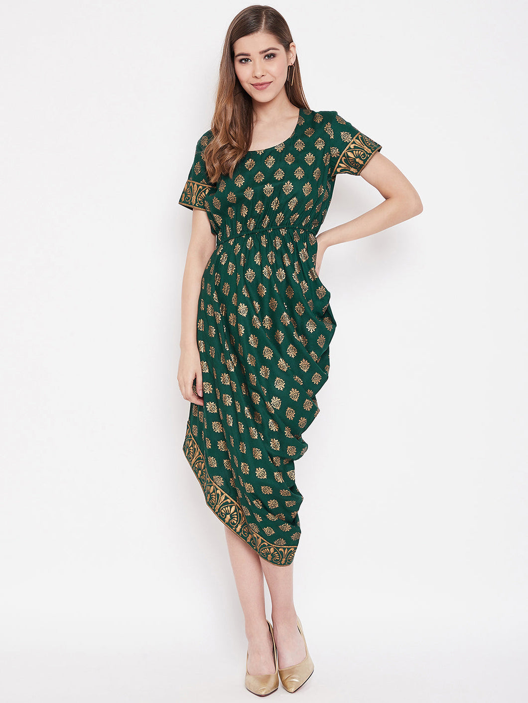 Asymmetric side cowl dress