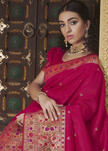 Load image into Gallery viewer, Ruby Pink Woven Paithani Banarasi Silk Saree