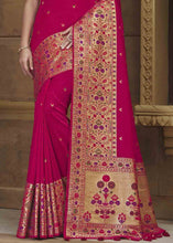 Load image into Gallery viewer, Ruby Pink Woven Paithani Banarasi Silk Saree