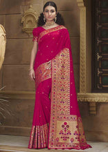Load image into Gallery viewer, Ruby Pink Woven Paithani Banarasi Silk Saree