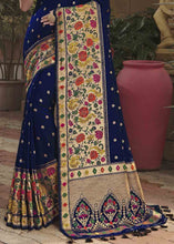 Load image into Gallery viewer, Denim Blue Woven Paithani Banarasi Silk Saree