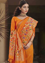 Cargar imagen en el visor de la galería, Carrot Orange Woven Paithani Banarasi Silk Saree