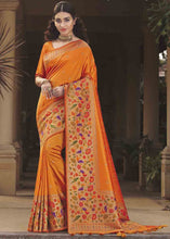 Cargar imagen en el visor de la galería, Carrot Orange Woven Paithani Banarasi Silk Saree