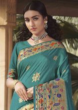 Load image into Gallery viewer, Teal Blue Woven Paithani Banarasi Silk Saree