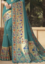 Load image into Gallery viewer, Teal Blue Woven Paithani Banarasi Silk Saree
