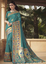 Load image into Gallery viewer, Teal Blue Woven Paithani Banarasi Silk Saree