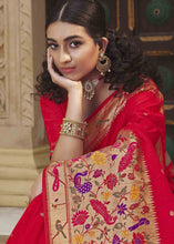 Load image into Gallery viewer, Crimson Red Woven Paithani Banarasi Silk Saree