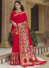 Load image into Gallery viewer, Crimson Red Woven Paithani Banarasi Silk Saree