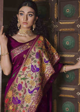 Load image into Gallery viewer, Sangria Purple Woven Paithani Banarasi Silk Saree