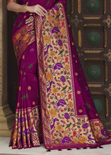 Load image into Gallery viewer, Sangria Purple Woven Paithani Banarasi Silk Saree
