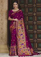 Load image into Gallery viewer, Sangria Purple Woven Paithani Banarasi Silk Saree