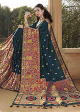 Load image into Gallery viewer, Prussian Blue Woven Paithani Banarasi Silk Saree