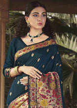 Load image into Gallery viewer, Prussian Blue Woven Paithani Banarasi Silk Saree