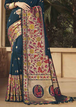 Load image into Gallery viewer, Prussian Blue Woven Paithani Banarasi Silk Saree
