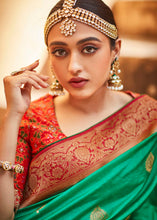 Load image into Gallery viewer, Shamrock Green Woven Banarasi Patola Silk Saree with Embroidered Blouse