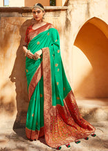 Load image into Gallery viewer, Shamrock Green Woven Banarasi Patola Silk Saree with Embroidered Blouse