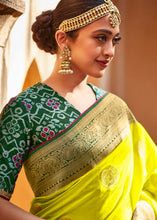 Load image into Gallery viewer, Chartreuse Yellow Woven Banarasi Patola Silk Saree with Embroidered Blouse