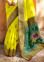 Load image into Gallery viewer, Chartreuse Yellow Woven Banarasi Patola Silk Saree with Embroidered Blouse