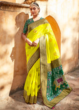 Load image into Gallery viewer, Chartreuse Yellow Woven Banarasi Patola Silk Saree with Embroidered Blouse