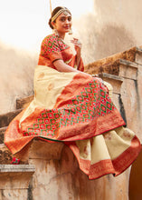 Load image into Gallery viewer, Parchment White Woven Banarasi Patola Silk Saree with Embroidered Blouse