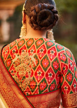Load image into Gallery viewer, Parchment White Woven Banarasi Patola Silk Saree with Embroidered Blouse