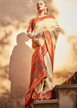 Load image into Gallery viewer, Parchment White Woven Banarasi Patola Silk Saree with Embroidered Blouse