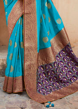 Load image into Gallery viewer, Cyan Blue Woven Banarasi Patola Silk Saree with Embroidered Blouse