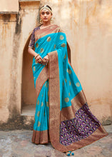 Load image into Gallery viewer, Cyan Blue Woven Banarasi Patola Silk Saree with Embroidered Blouse