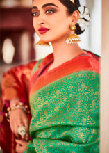 Load image into Gallery viewer, Jade Green Zari Woven Kanjivaram Silk Saree with Embroidered Blouse: Wedding Edition