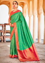 Load image into Gallery viewer, Jade Green Zari Woven Kanjivaram Silk Saree with Embroidered Blouse: Wedding Edition