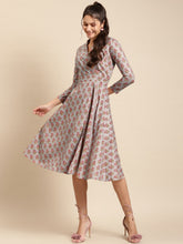Load image into Gallery viewer, Notch collar with biased flare midi dress