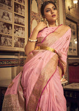 Load image into Gallery viewer, Taffy Pink Woven Soft Tussar Silk Saree