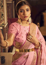 Load image into Gallery viewer, Taffy Pink Woven Soft Tussar Silk Saree