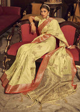 Load image into Gallery viewer, Daffodil Yellow Woven Soft Tussar Silk Saree