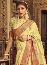 Load image into Gallery viewer, Daffodil Yellow Woven Soft Tussar Silk Saree