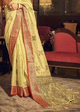 Load image into Gallery viewer, Daffodil Yellow Woven Soft Tussar Silk Saree