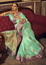 Load image into Gallery viewer, Seafoam Green Woven Soft Tussar Silk Saree