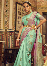 Load image into Gallery viewer, Seafoam Green Woven Soft Tussar Silk Saree