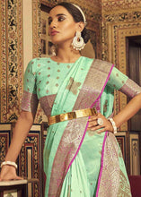 Load image into Gallery viewer, Seafoam Green Woven Soft Tussar Silk Saree