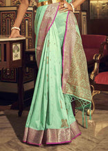 Load image into Gallery viewer, Seafoam Green Woven Soft Tussar Silk Saree
