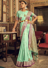 Load image into Gallery viewer, Seafoam Green Woven Soft Tussar Silk Saree
